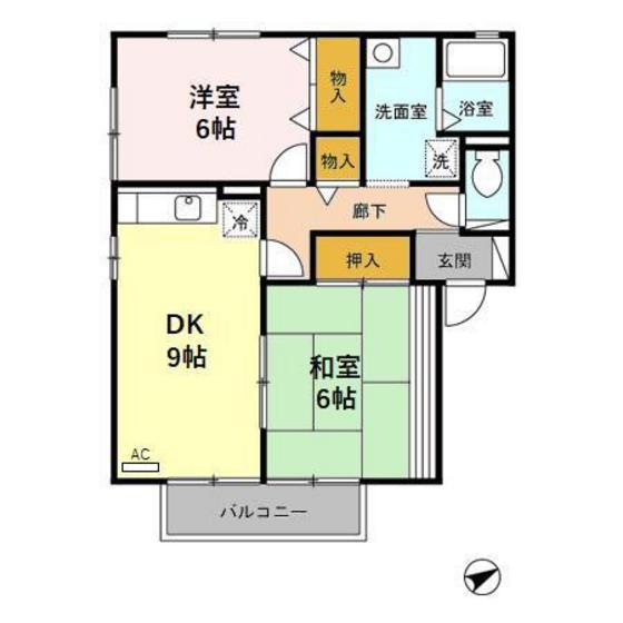 ブライダルハイツ戸出B(2DK/1階)の間取り写真