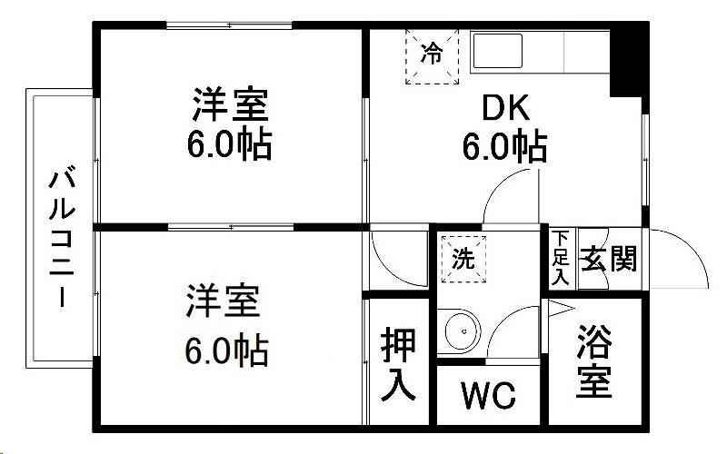 S・アンジュハウス(2DK/1階)の間取り写真