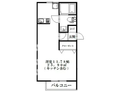 サンドール九番館(ワンルーム/1階)の間取り写真