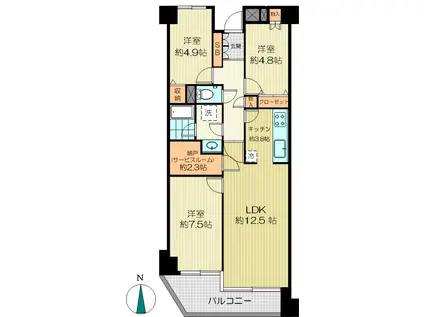 パシフィック西早稲田(3SLDK/9階)の間取り写真