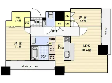パークタワー目黒(2LDK/28階)の間取り写真