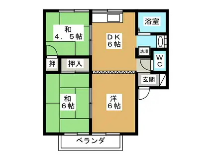 エルボナール A棟(3DK/1階)の間取り写真