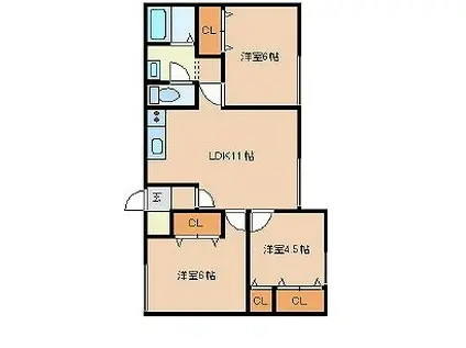 滝川市大町5丁目3LDKアパート1階(3LDK/1階)の間取り写真
