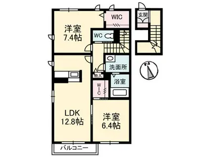 グランドール川口B(2LDK/2階)の間取り写真