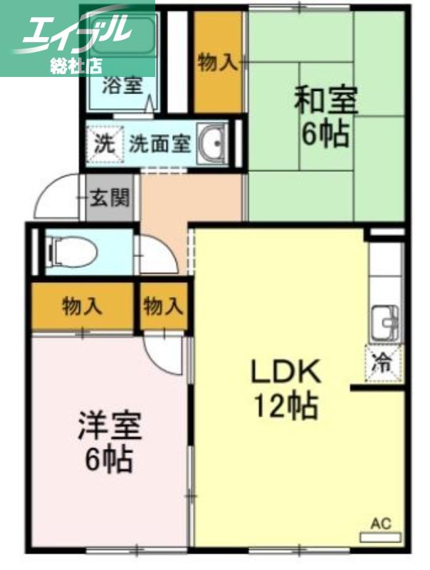 プレジール中島A棟(2LDK/1階)の間取り写真