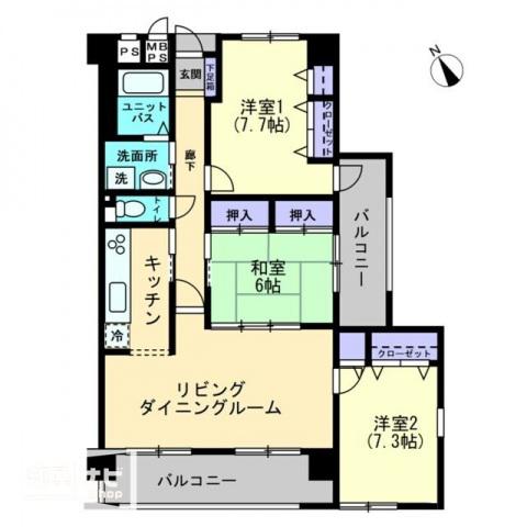 アルファシティ屋島壱番館(3LDK/6階)の間取り写真