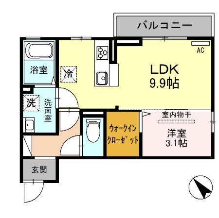 グレイスヴィラ 203(1LDK/2階)の間取り写真