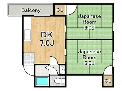 滝ハイツ(2DK/4階)の間取り写真
