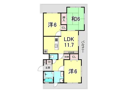 ワコーレパールブリッジ舞子(3LDK/4階)の間取り写真