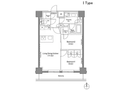 ザ・パークハビオ上野御徒町(2LDK/9階)の間取り写真