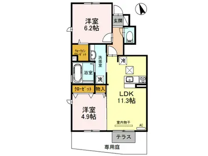 エタンリジェールA棟(2LDK/1階)の間取り写真
