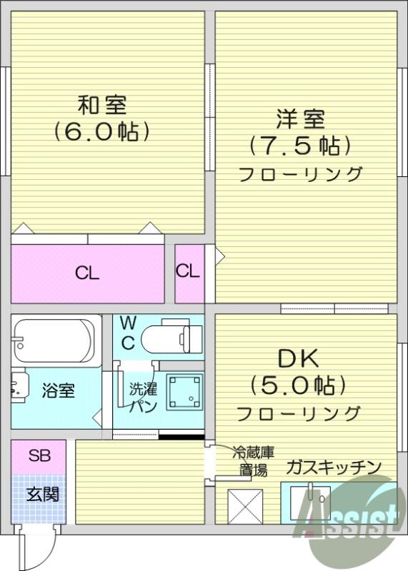 セゾンハイム(2DK/2階)の間取り写真