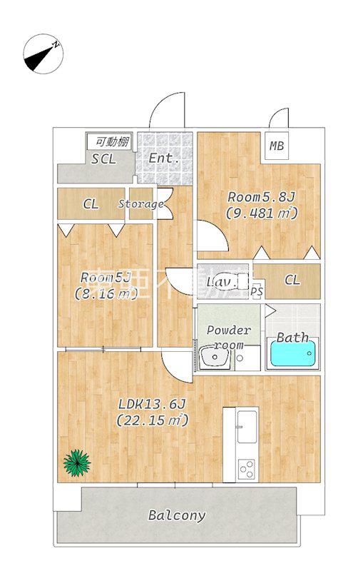 CHAINON大津(2LDK/2階)の間取り写真