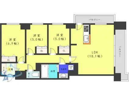 レジディア円山北5条(3LDK/4階)の間取り写真