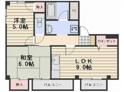 フレンズ東古松(2LDK/4階)の間取り写真