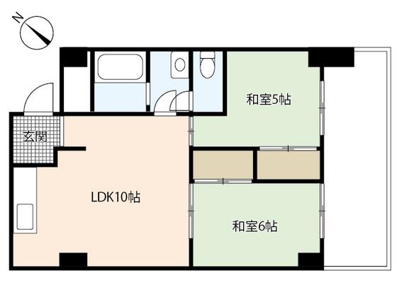 コーポ安古市(2LDK/6階)の間取り写真