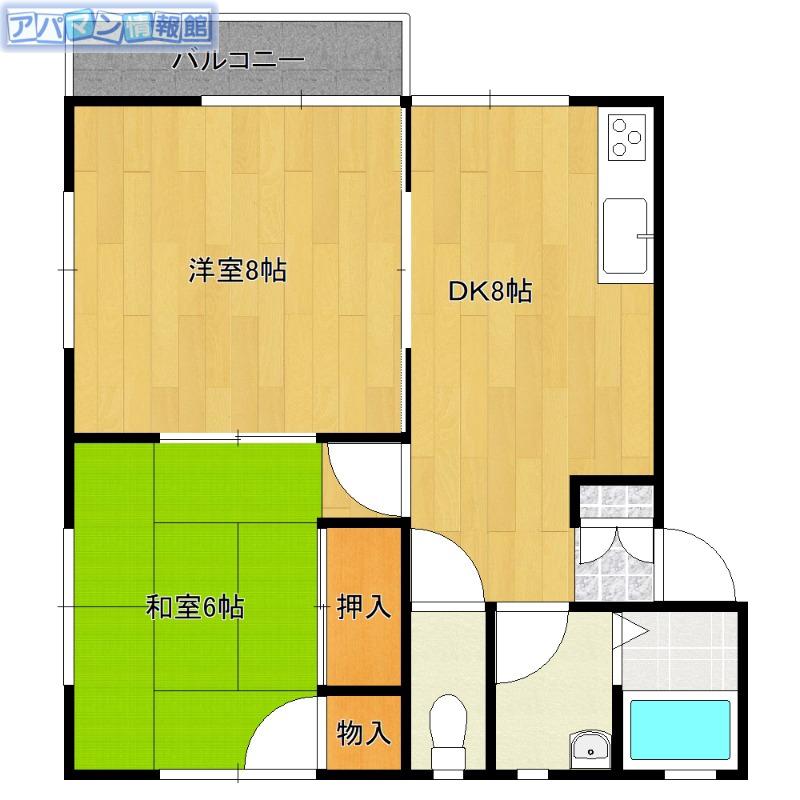 グローリアス(2DK/2階)の間取り写真