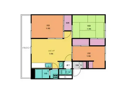 クロノス17大分八幡B棟(3LDK/1階)の間取り写真