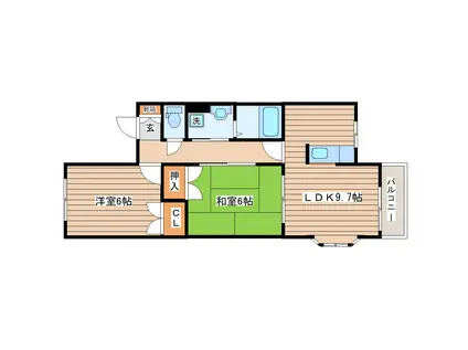 ボヌール(2DK/2階)の間取り写真