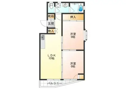 グランドヒルズ(2LDK/6階)の間取り写真