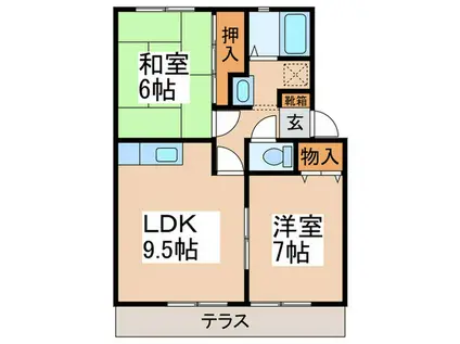 サンビレッジ奥野A棟(2LDK/1階)の間取り写真