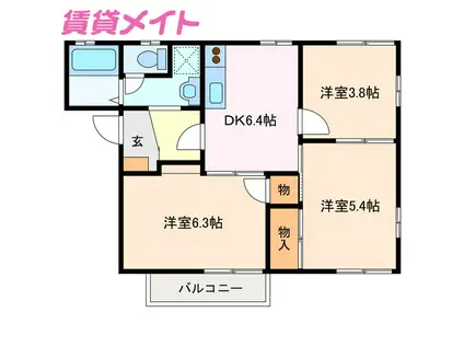 ウィンディーSUZUKA B(3DK/2階)の間取り写真