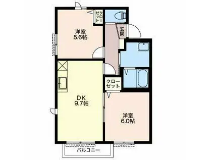 アービア遠藤弐番館(2DK/1階)の間取り写真