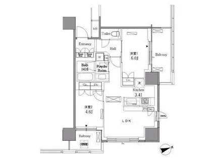 レジディアタワー目黒不動前(2LDK/5階)の間取り写真