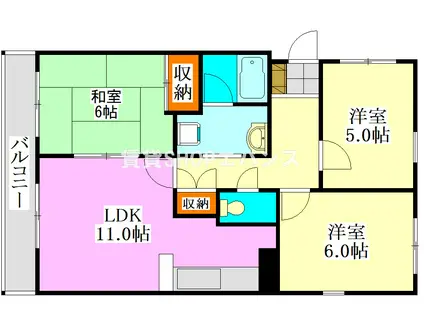 サンハイツベニサン(3LDK/3階)の間取り写真