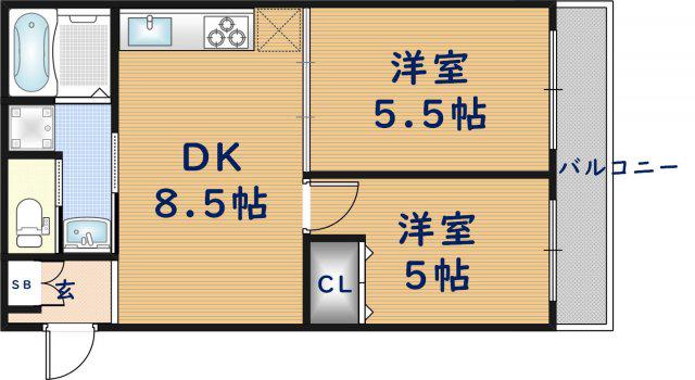 グロースコート弥刀(2DK/1階)の間取り写真