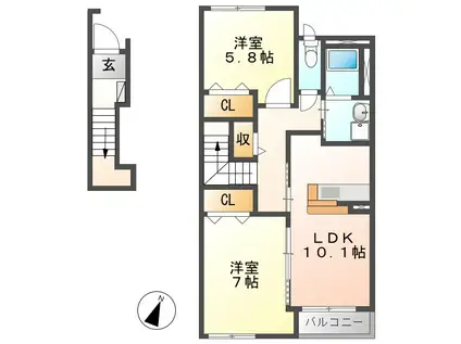 メゾン満天星II(2LDK/2階)の間取り写真