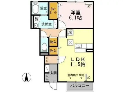 PRIMO I(1LDK/1階)の間取り写真