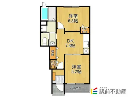 セレノ新町(2DK/1階)の間取り写真