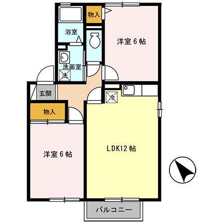 セジュール関戸B棟(2LDK/2階)の間取り写真