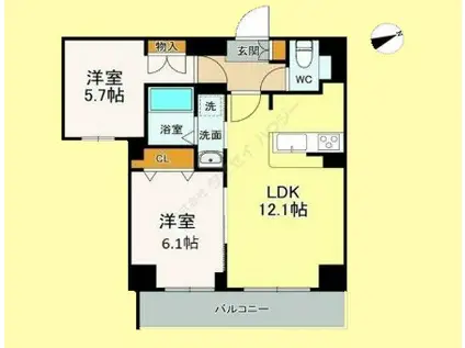 LASA大崎V(2LDK/1階)の間取り写真