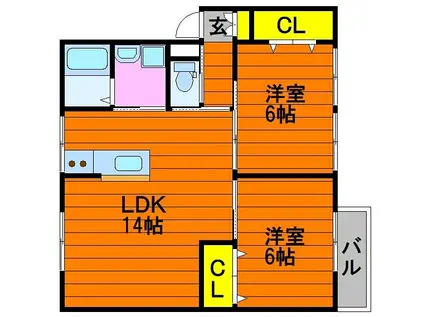 エルディムヘルシーII(2LDK/2階)の間取り写真