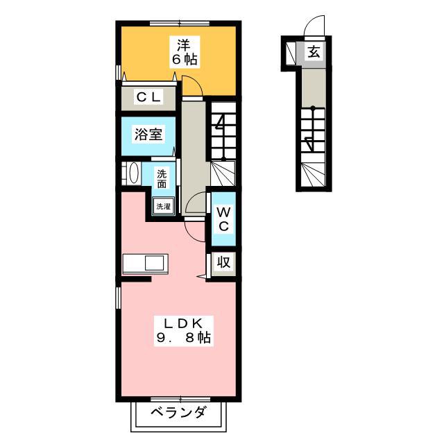 プティシャトー(1LDK/2階)の間取り写真