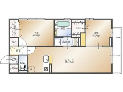 オハナなないろの里(2LDK/1階)の間取り写真