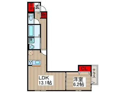 ラウレア六町(1LDK/1階)の間取り写真
