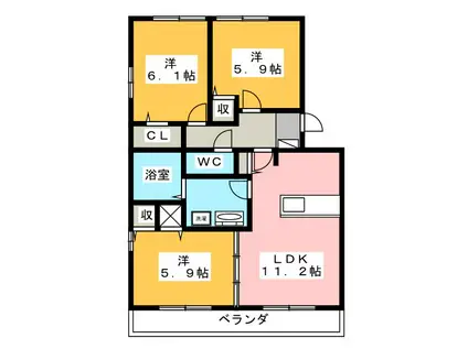 グランデ北沢II(3LDK/1階)の間取り写真