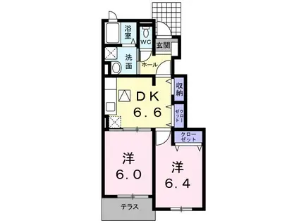 フェリス・ユー II(2DK/1階)の間取り写真
