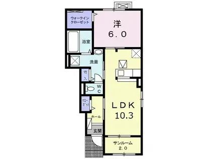 レジデンス鳥生6(1LDK/1階)の間取り写真
