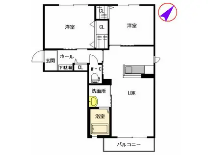 クラニア A棟(2LDK/2階)の間取り写真
