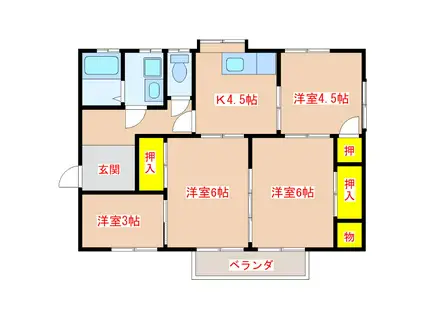 コーポ竹之内2号棟(4K/2階)の間取り写真
