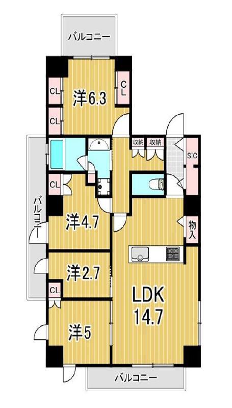 プレミア亀有(3LDK/10階)の間取り写真