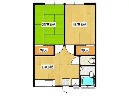 ついてるハイツB(2DK/1階)の間取り写真