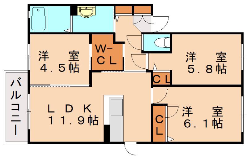 アルカンシェル F棟(3LDK/2階)の間取り写真