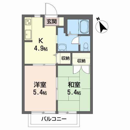 WAGATUMAコーポ B(2K/2階)の間取り写真