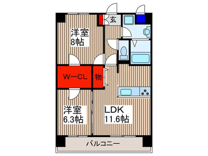 ラフィネ所沢(2LDK/5階)の間取り写真