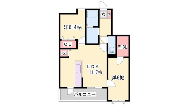 ハッピーコート飾磨(2LDK/2階)の間取り写真